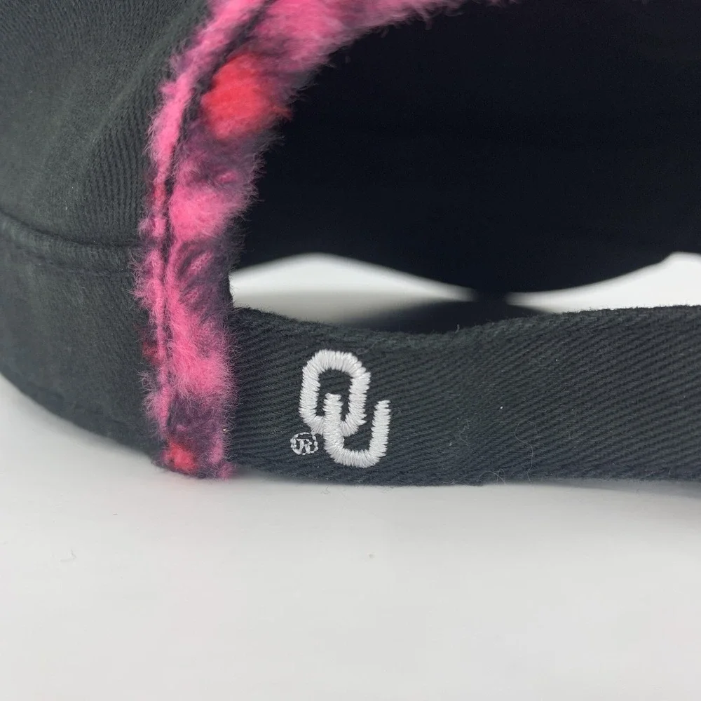 OU Oklahoma Sooners Hat Womens Cadet Cap Black Pink Cheetah Trim & Fake Crystals
